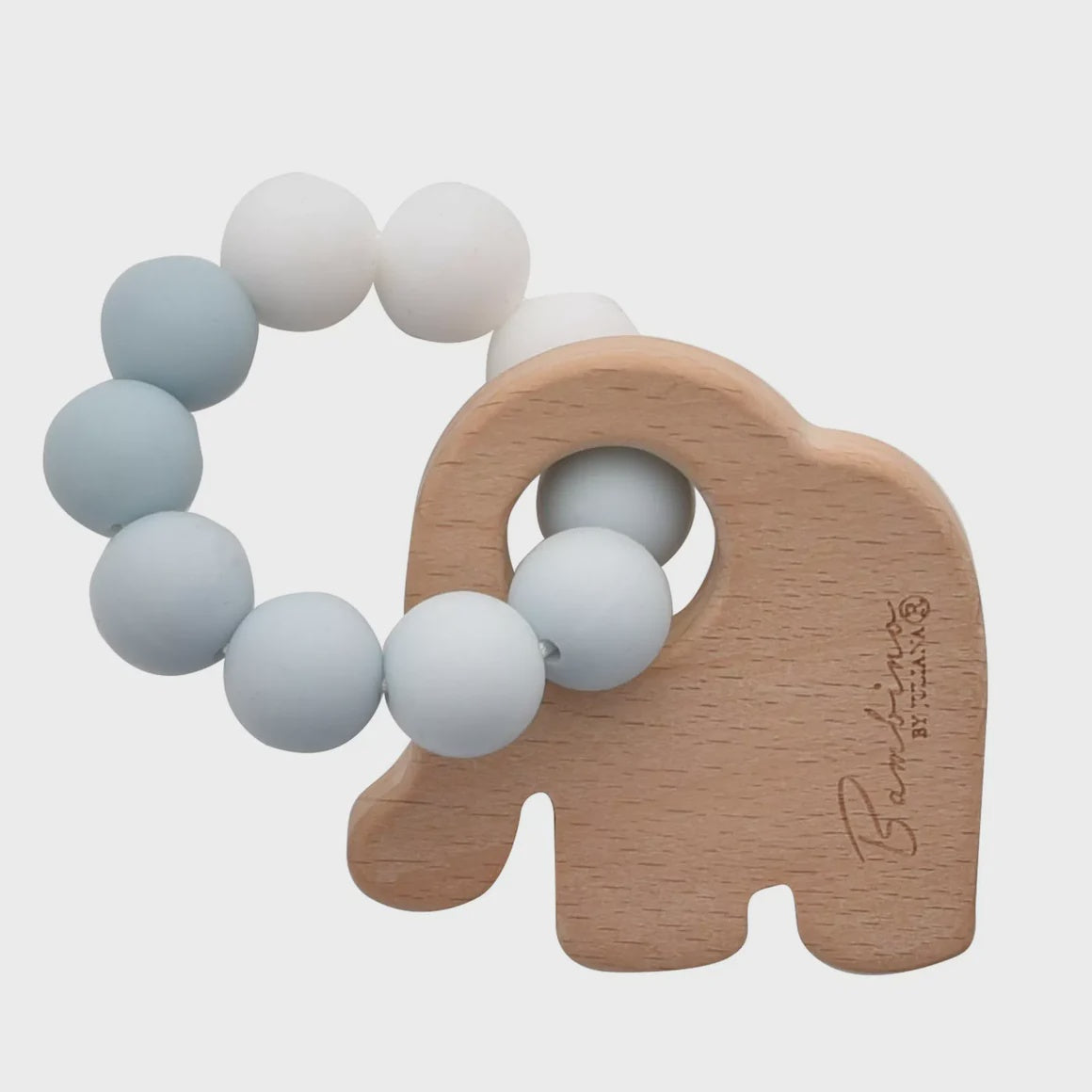 Luxury Baby Gift Hamper – Knitted Blanket, Wooden Rattle &amp; Elephant Teether Gift Set (Blue)