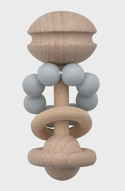 Blue Baby Gift Set - Wooden Rattle, Elephant Teether &amp; Milestone Cards Gift Box