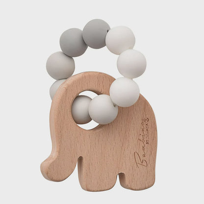 Luxury Neutral Baby Gift Hamper – Knitted Blanket, Wooden Rattle &amp; Elephant Teether Gift Set